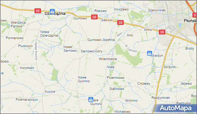 mapa Wilamowice gmina Dzierzążnia, Wilamowice gmina Dzierzążnia na mapie Targeo