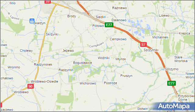mapa Woźniki gmina Płońsk, Woźniki gmina Płońsk na mapie Targeo