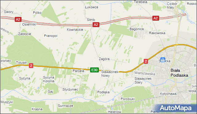 mapa Zagóra gmina Biała Podlaska, Zagóra gmina Biała Podlaska na mapie Targeo