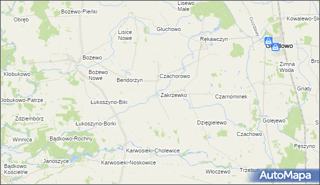 mapa Zakrzewko gmina Gozdowo, Zakrzewko gmina Gozdowo na mapie Targeo