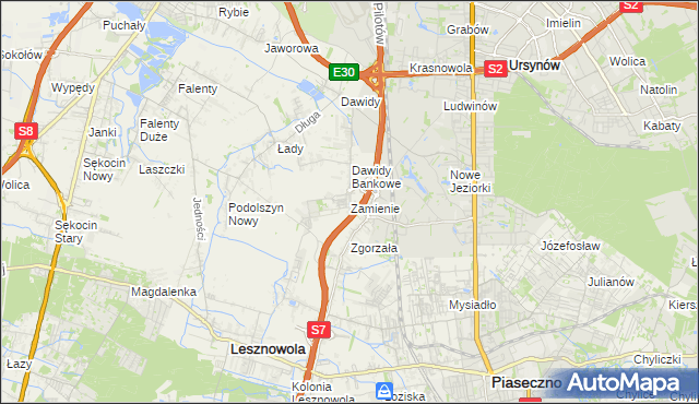 mapa Zamienie gmina Lesznowola, Zamienie gmina Lesznowola na mapie Targeo