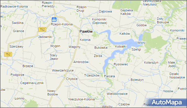 mapa Zbrza gmina Pawłów, Zbrza gmina Pawłów na mapie Targeo