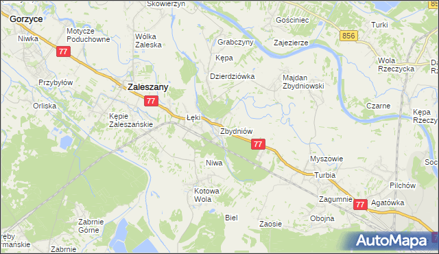 mapa Zbydniów gmina Zaleszany, Zbydniów gmina Zaleszany na mapie Targeo