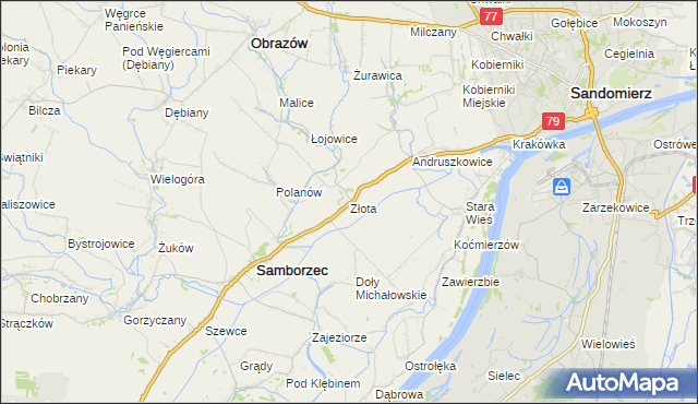 mapa Złota gmina Samborzec, Złota gmina Samborzec na mapie Targeo