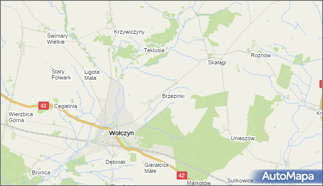 mapa Brzezinki gmina Wołczyn, Brzezinki gmina Wołczyn na mapie Targeo