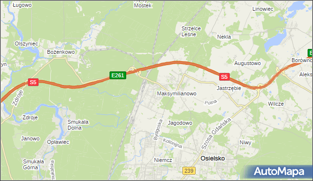 mapa Maksymilianowo gmina Osielsko, Maksymilianowo gmina Osielsko na mapie Targeo