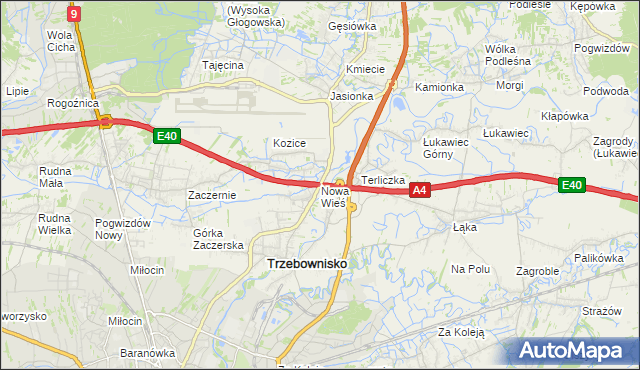 mapa Nowa Wieś gmina Trzebownisko, Nowa Wieś gmina Trzebownisko na mapie Targeo