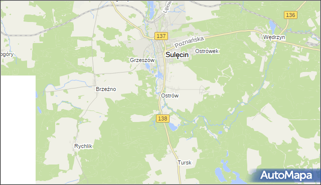 mapa Ostrów gmina Sulęcin, Ostrów gmina Sulęcin na mapie Targeo