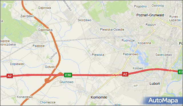 mapa Plewiska gmina Komorniki, Plewiska gmina Komorniki na mapie Targeo