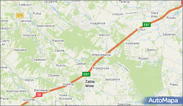 mapa Władysławów gmina Żabia Wola, Władysławów gmina Żabia Wola na mapie Targeo