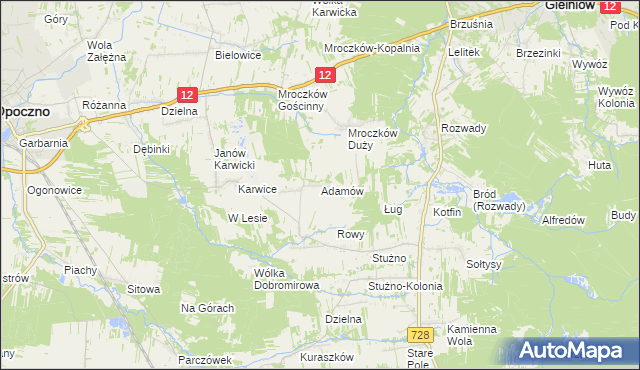 mapa Adamów gmina Opoczno, Adamów gmina Opoczno na mapie Targeo