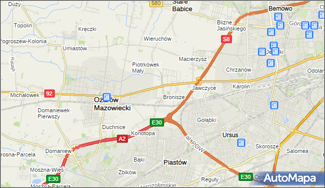 mapa Bronisze gmina Ożarów Mazowiecki, Bronisze gmina Ożarów Mazowiecki na mapie Targeo