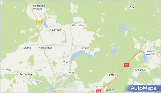 mapa Giżyno gmina Kalisz Pomorski, Giżyno gmina Kalisz Pomorski na mapie Targeo