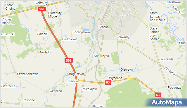 mapa Konarzyce gmina Łomża, Konarzyce gmina Łomża na mapie Targeo