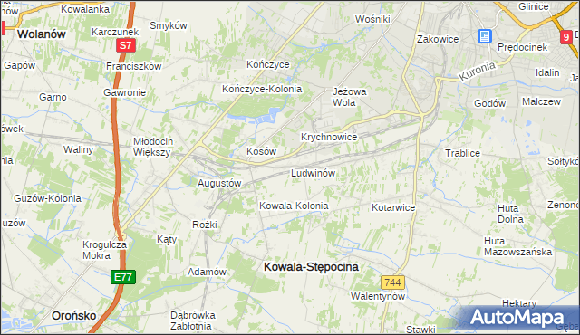 mapa Ludwinów gmina Kowala, Ludwinów gmina Kowala na mapie Targeo