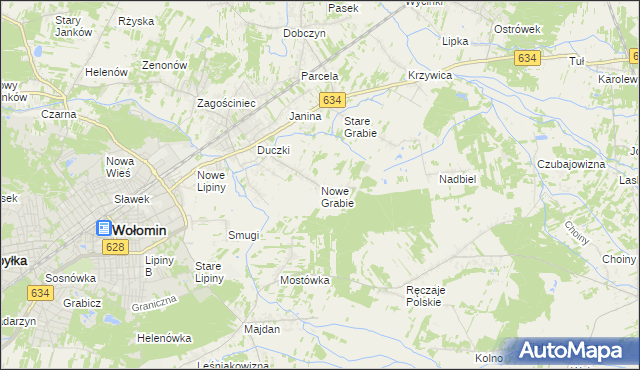 mapa Nowe Grabie gmina Wołomin, Nowe Grabie gmina Wołomin na mapie Targeo