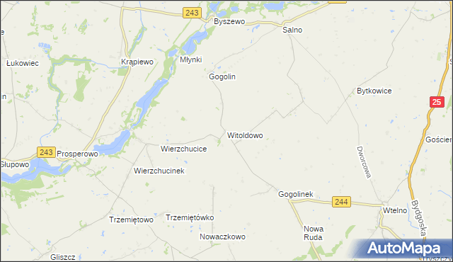 mapa Witoldowo gmina Koronowo, Witoldowo gmina Koronowo na mapie Targeo