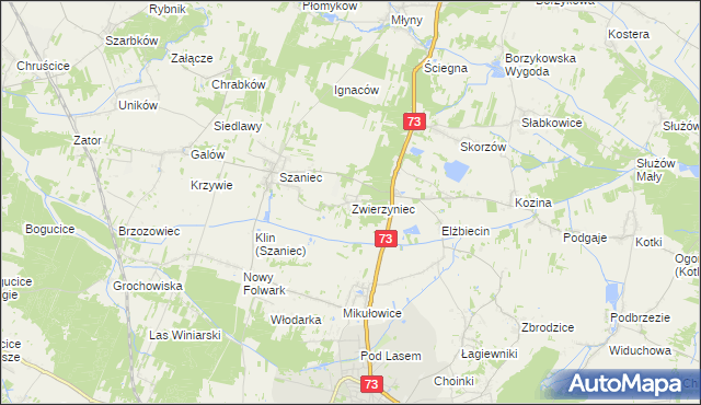 mapa Zwierzyniec gmina Busko-Zdrój, Zwierzyniec gmina Busko-Zdrój na mapie Targeo