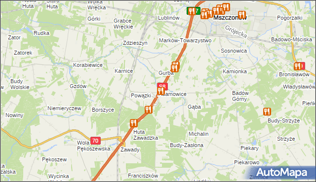 mapa Adamowice gmina Mszczonów, Adamowice gmina Mszczonów na mapie Targeo