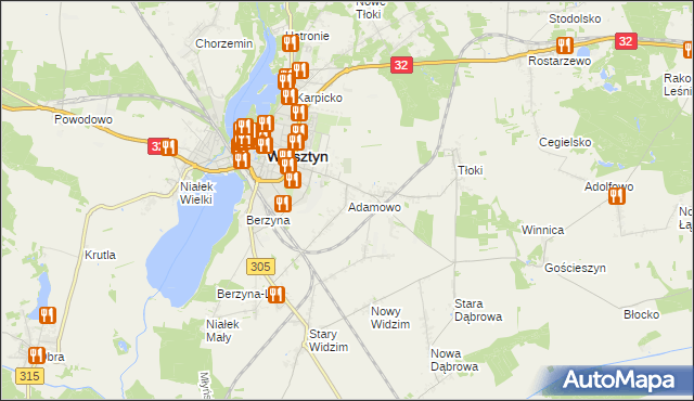 mapa Adamowo gmina Wolsztyn, Adamowo gmina Wolsztyn na mapie Targeo
