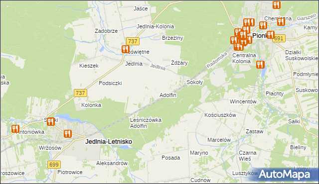 mapa Adolfin gmina Pionki, Adolfin gmina Pionki na mapie Targeo