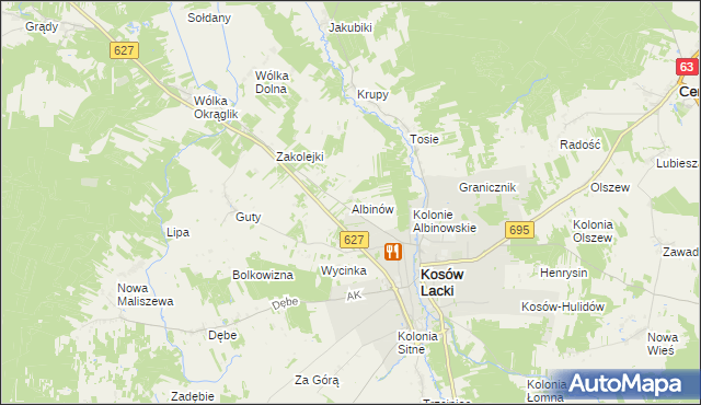 mapa Albinów gmina Kosów Lacki, Albinów gmina Kosów Lacki na mapie Targeo