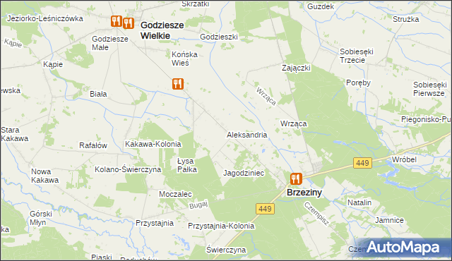 mapa Aleksandria gmina Brzeziny, Aleksandria gmina Brzeziny na mapie Targeo