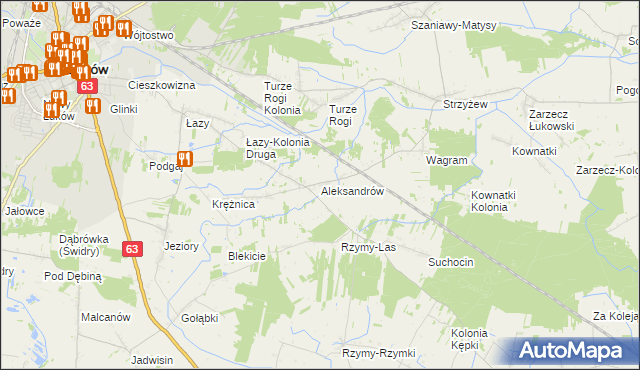 mapa Aleksandrów gmina Łuków, Aleksandrów gmina Łuków na mapie Targeo