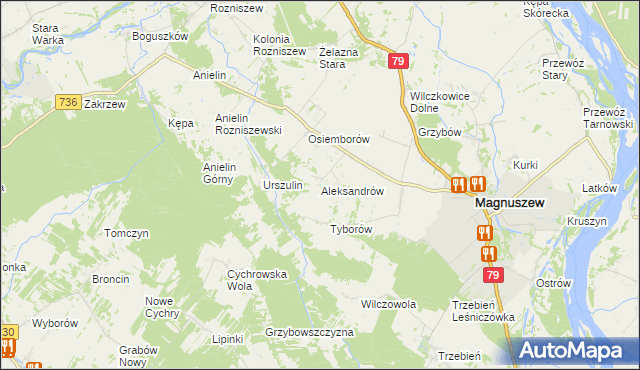 mapa Aleksandrów gmina Magnuszew, Aleksandrów gmina Magnuszew na mapie Targeo