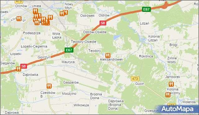 mapa Aleksandrówek gmina Łask, Aleksandrówek gmina Łask na mapie Targeo