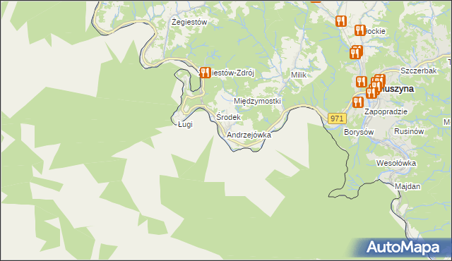 mapa Andrzejówka gmina Muszyna, Andrzejówka gmina Muszyna na mapie Targeo