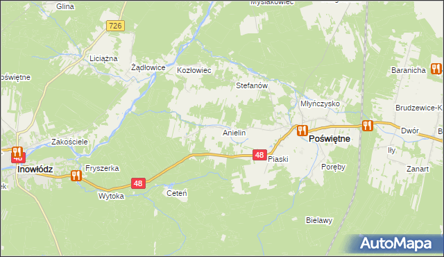 mapa Anielin gmina Poświętne, Anielin gmina Poświętne na mapie Targeo