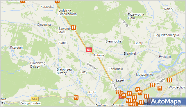 mapa Antonie gmina Olszewo-Borki, Antonie gmina Olszewo-Borki na mapie Targeo