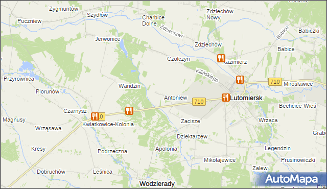 mapa Antoniew gmina Lutomiersk, Antoniew gmina Lutomiersk na mapie Targeo