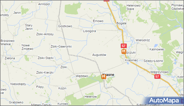 mapa Augustów gmina Krasne, Augustów gmina Krasne na mapie Targeo