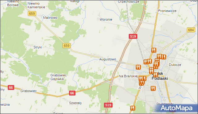 mapa Augustowo gmina Bielsk Podlaski, Augustowo gmina Bielsk Podlaski na mapie Targeo