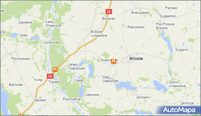 mapa Augustowo gmina Brzozie, Augustowo gmina Brzozie na mapie Targeo