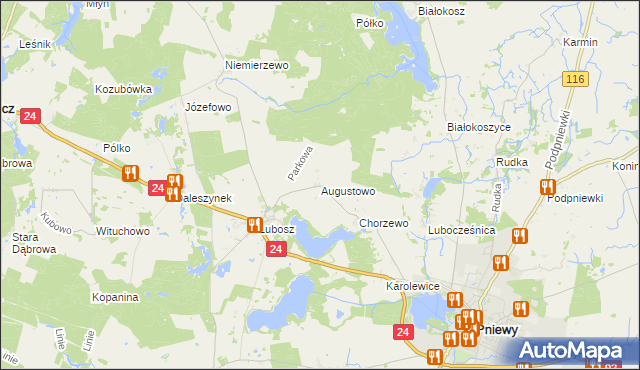 mapa Augustowo gmina Kwilcz, Augustowo gmina Kwilcz na mapie Targeo