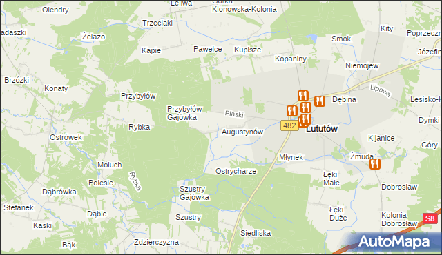 mapa Augustynów gmina Lututów, Augustynów gmina Lututów na mapie Targeo