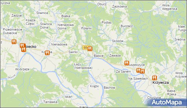 mapa Babice gmina Krzywcza, Babice gmina Krzywcza na mapie Targeo