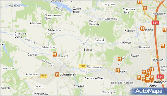 mapa Babice gmina Lutomiersk, Babice gmina Lutomiersk na mapie Targeo