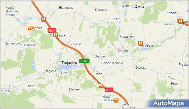 mapa Babice gmina Trojanów, Babice gmina Trojanów na mapie Targeo