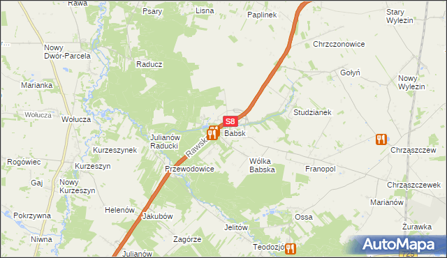 mapa Babsk gmina Biała Rawska, Babsk gmina Biała Rawska na mapie Targeo