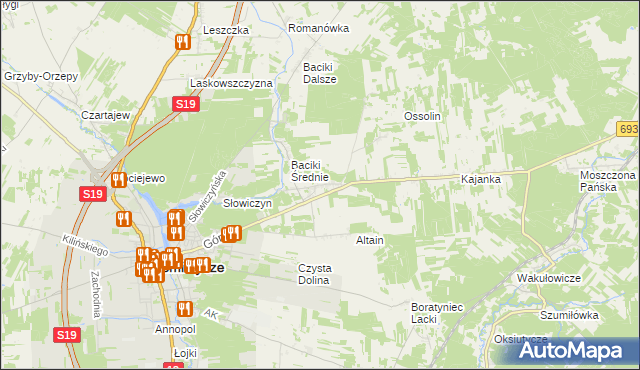 mapa Baciki Bliższe, Baciki Bliższe na mapie Targeo