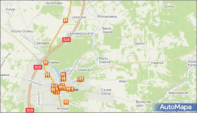 mapa Baciki Średnie, Baciki Średnie na mapie Targeo