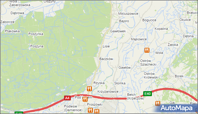 mapa Baczków gmina Bochnia, Baczków gmina Bochnia na mapie Targeo