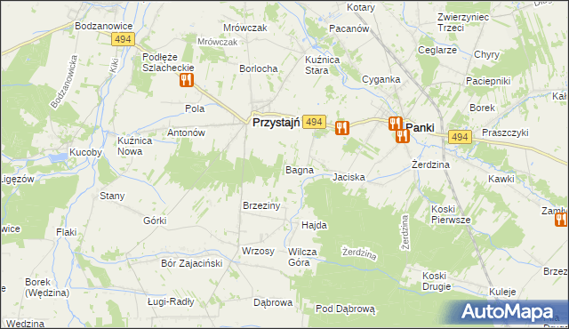 mapa Bagna gmina Przystajń, Bagna gmina Przystajń na mapie Targeo