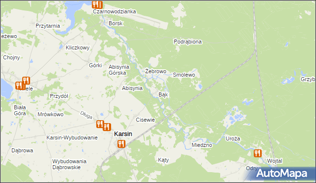 mapa Bąk gmina Karsin, Bąk gmina Karsin na mapie Targeo