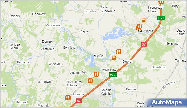 mapa Bąków gmina Orońsko, Bąków gmina Orońsko na mapie Targeo