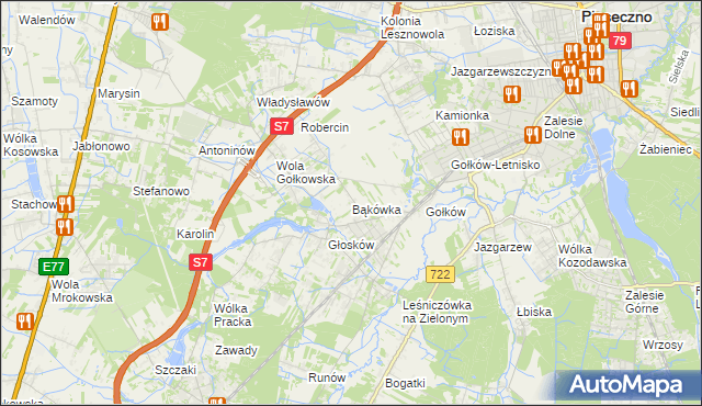 mapa Bąkówka gmina Piaseczno, Bąkówka gmina Piaseczno na mapie Targeo